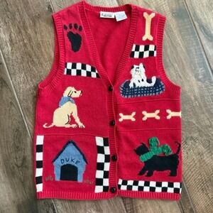 Capacity Petite Vintage Dog Bones Check Print Knit Sweater Vest,‎ Red Black, S